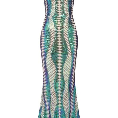 Twilight Green Nude Sequin Bandage Cage Bodycon Maxi Mermaid Dress