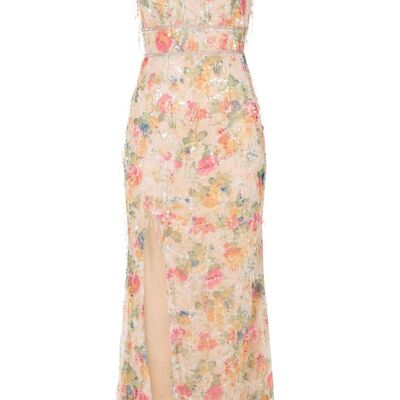 Taking Chances Maxi-Kleid mit Blumenquaste, Fransen und Pailletten, Oberschenkel hoch geschlitzt