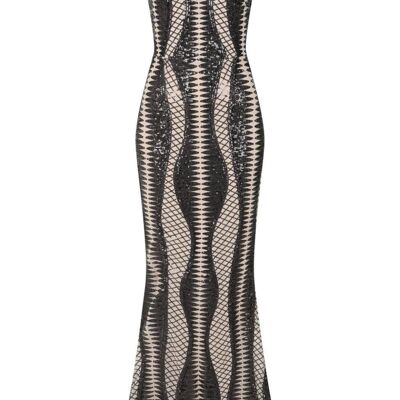 Twilight Black Nude Sequin Bandage Cage Bodycon Maxi Mermaid Dress