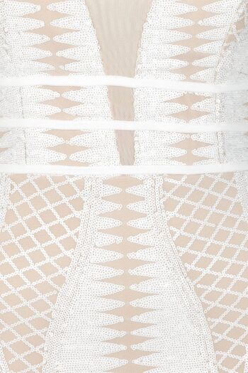 Limelight - Mini-robe blanche nude avec bandage à sequins et cage plongeante 3
