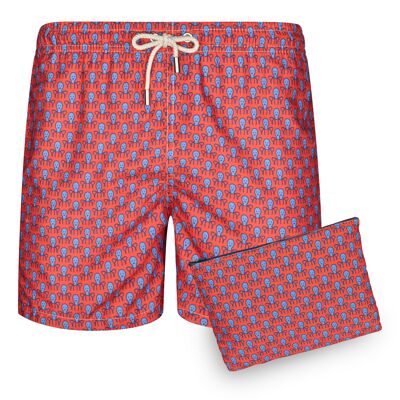 BLUE COAST YACHTING Costume Uomo Stampato Quick Dry Octopus Rosso
