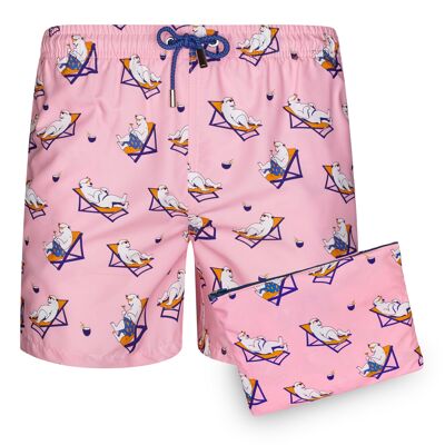 BLUE COAST YACHTING Men's Swimsuit Printed Quick Dry Pink Bear