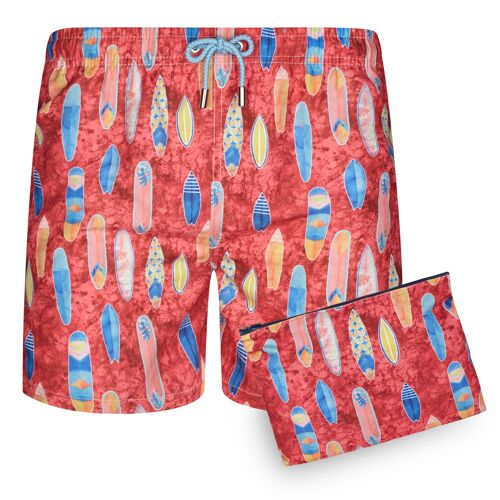 BLUE COAST YACHTING Bañador Hombre Estampado Secado Rápido Tabla Surf Rojo