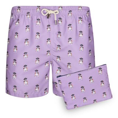 BLUE COAST YACHTING Herren-Badeanzug mit violettem Bulldog-Print, schnell trocknend