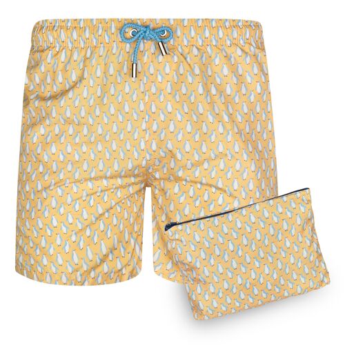 BLUE COAST YACHTING Bañador Hombre Estampado Secado Rápido Pingüino Amarillo