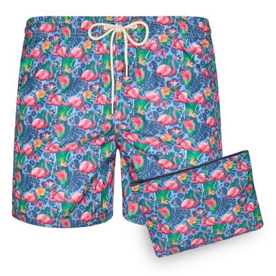 BLUE COAST YACHTING Men's Swimsuit Printed Quick Dry Flamingos Blue