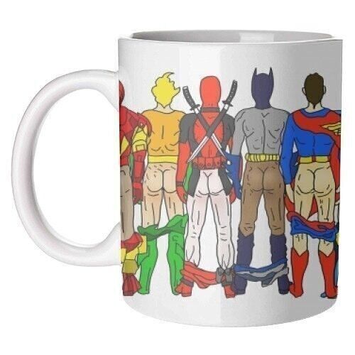 MUGS, SUPERHERO BUTTS BY NOTSNIW ART