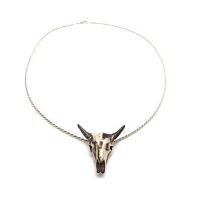 Silver Buffalo Skull Necklace - L