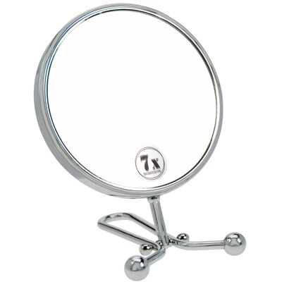 Espejo de mano + ajustable de metal, plateado, aumento 7x, Ø 15 cm, longitud: 29 cm
