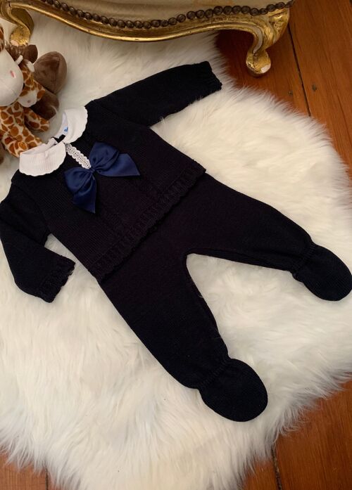 Boys Navy Oliver Bow Knitted Set -