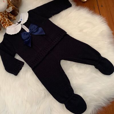Boys Navy Oliver Bow Knitted Set -