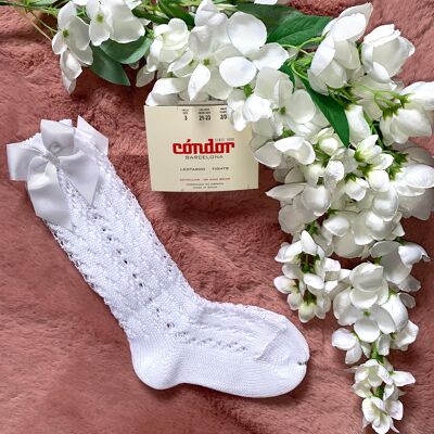 Chaussettes Nœud Fille Condor Blanc Ajouré -