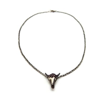 Buffalo Skull Necklace in Silver - S