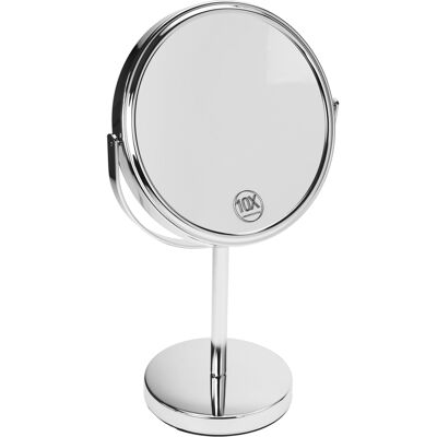 Miroir réglable en métal, argent, grossissement 10x, Ø 18 cm, hauteur 32 cm