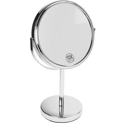 Espejo ajustable de metal, plateado, aumento 10x, Ø 18 cm, altura 32 cm