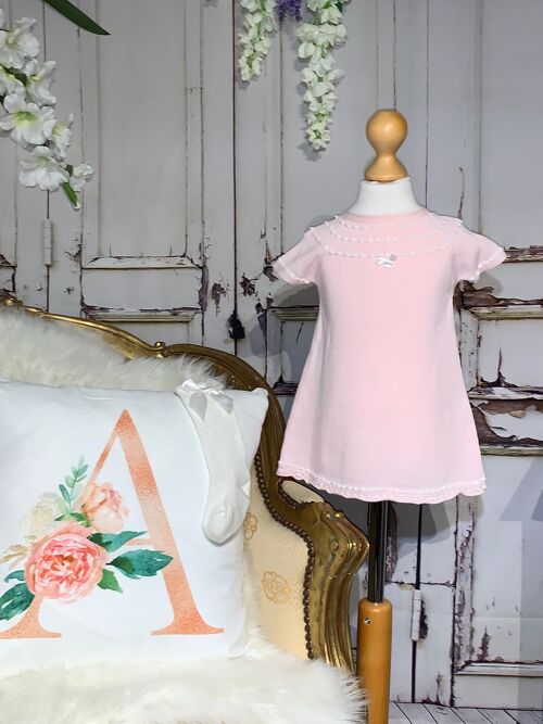 Pearl Girls Dress, Pink & White -