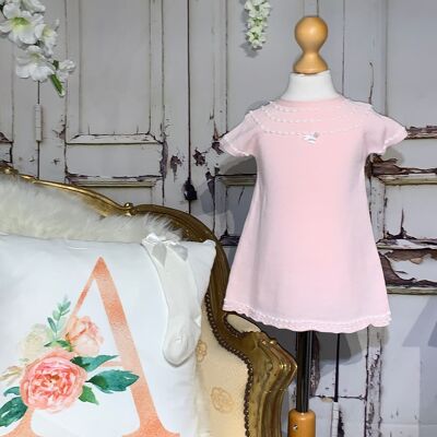 Pearl Girls Dress, Pink & White -