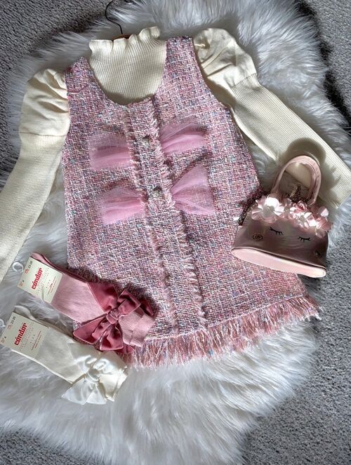 Pink Tilly-May Girls Tweed style two piece -