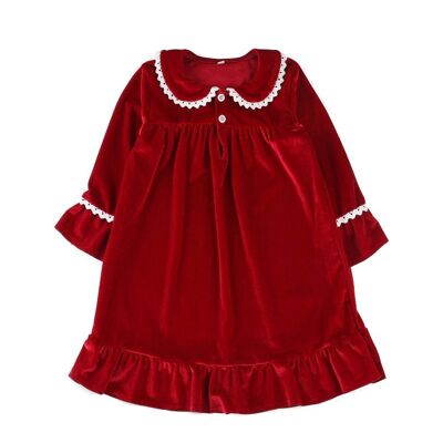 Wendy Camisón de terciopelo rojo y blanco para niñas -