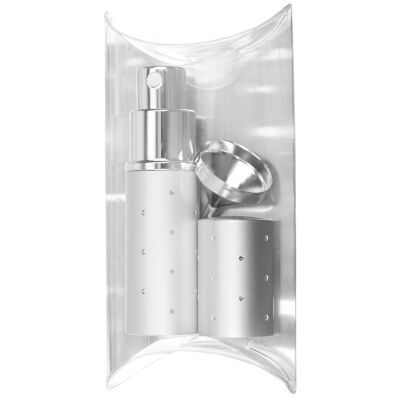 Atomiseur de poche argent pour 10 ml + entonnoir argent dans un emballage cadeau