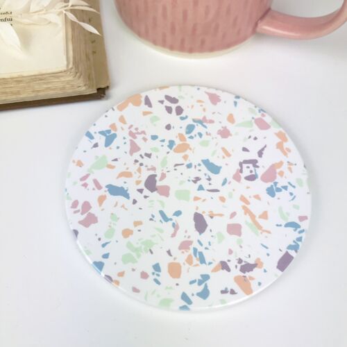 Pastel Terrazzo Round Ceramic Coasters Set of 2