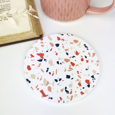 Rust Neutrals Terrazzo Style Round Ceramic Coasters Set of 2