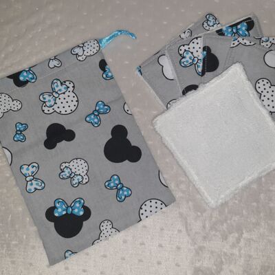waschbare Bambustücher mit passendem blauen Aufbewahrungsbeutel in Mickey / Minnie-Blau