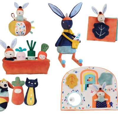 Pack colección conejo Gabin: 23 juguetes de desarrollo y manipulación, peluche, peluche, pelota, etc.  Colección GABIN CONEJO 🥕 + 2 Peluches GRATIS