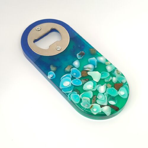 Epoxy resin bottle openers with rocks and sea shells (set of 4 pcs)