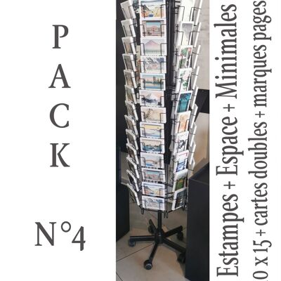 Pack 4: postales Impresiones japonesas, espacios y mínimos x15 + Marcadores impresos japoneses x15 + Tarjetas impresas japonesas dobles x6 + Display de 6 caras