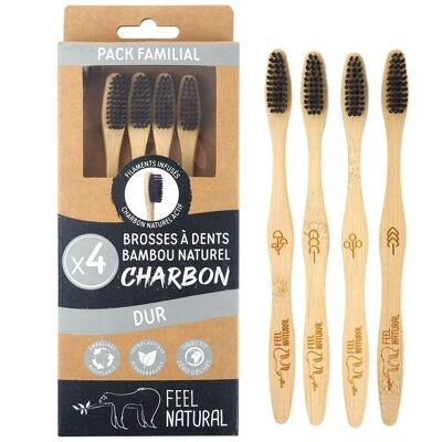 Pack familial de 4 brosses à dents 
en bambou naturel et filaments charbon 
DUR