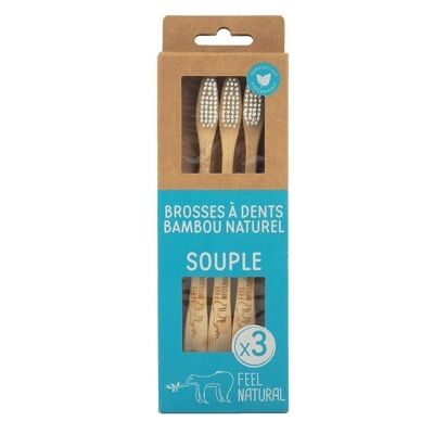Family pack of 3 SOFT natural bamboo toothbrushes