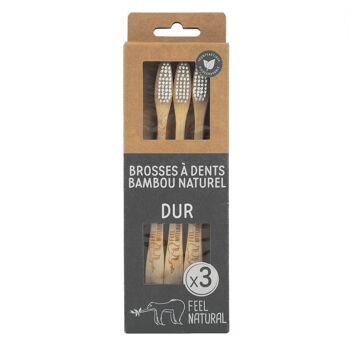 Pack familial de 3 brosses à dents en bambou naturel DUR 1