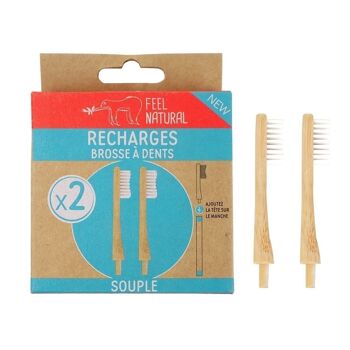 Lot de 2 têtes rechargeables compatibles 
avec les brosses à dents rechargeables en bambou naturel
SOUPLE 1