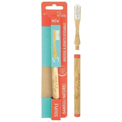 Screw-on round toothbrush
with interchangeable natural bamboo head
SOFT