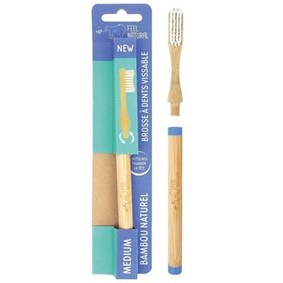 Screw-on round toothbrush
with interchangeable natural bamboo head
MEDIUM