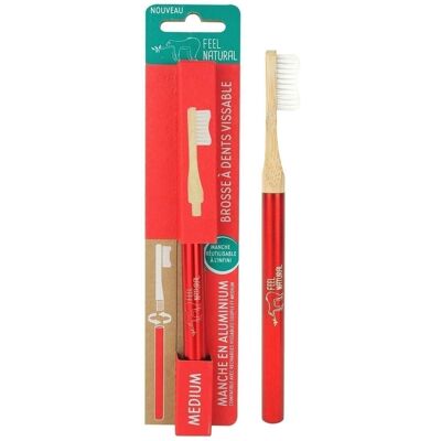 Cepillo de dientes de rosca de aluminio y bambú rojo
MEDIO