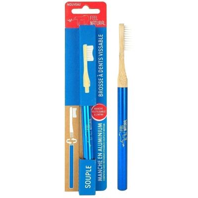 Blue aluminum and bamboo screw-on toothbrush
SOFT