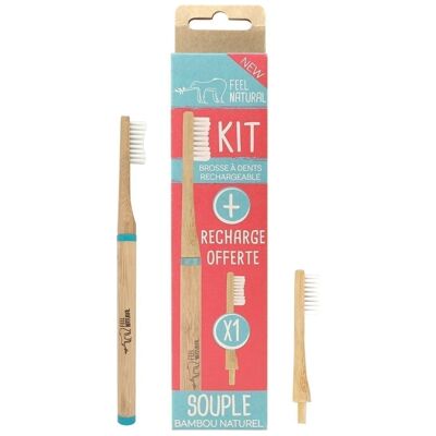 Kit de cepillo de dientes con cabezal recargable
y un cabezal recargable de bambú natural
SUAVE