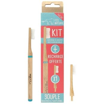 Kit brosse à dents à tête rechargeable 
et une tête rechargeable en bambou naturel
SOUPLE 1