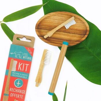 Kit brosse à dents à tête rechargeable 
et une tête rechargeable en bambou naturel
SOUPLE 2