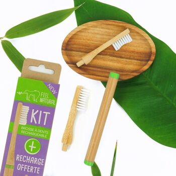 Kit brosse à dents à tête rechargeable 
et une tête rechargeable en bambou naturel
MEDIUM 2