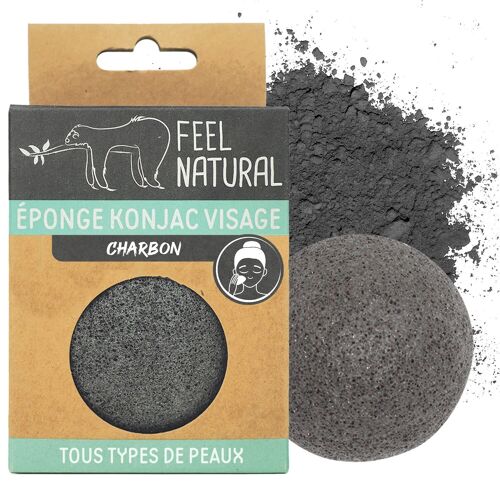 Eponge konjac visage charbon 100% naturelle.