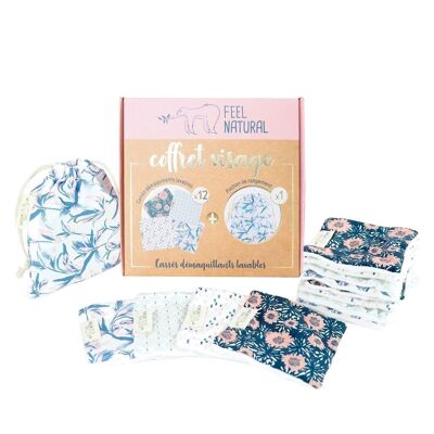 Box of 12 washable make-up remover pads and storage pouch.