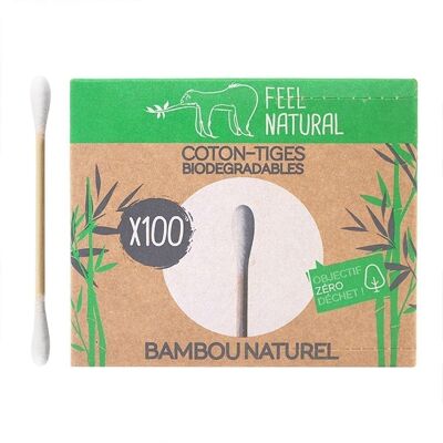 BOX 100 COTTON SWABS WHITE BAMBOO - FEEL NATURAL