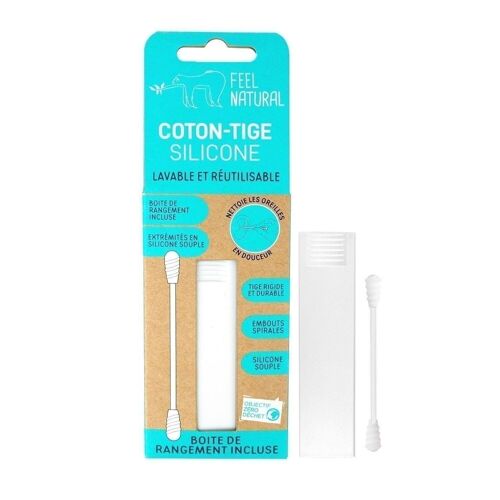 Coton-tige silicone lavable et réutilisable. Et boîte de rangement pratique et hygiénique - BLANC