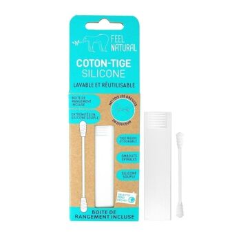 Coton-tige silicone lavable et réutilisable. Et boîte de rangement pratique et hygiénique - BLANC 1