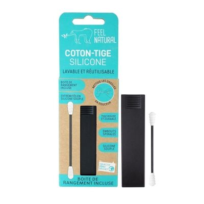 Washable and reusable silicone cotton swab. And practical and hygienic storage box - BLACK