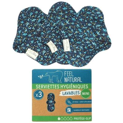 Lot de 3 serviettes hygièniques lavables et réutilisables - MINI
 Protège-slip - Flux légers