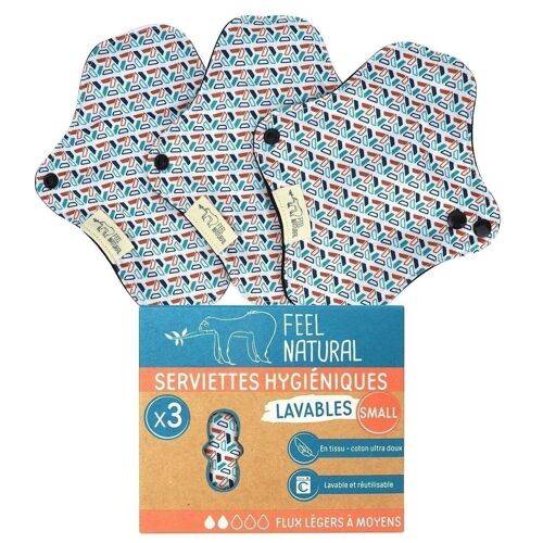 Lot de 3 serviettes hygièniques lavables et réutilisables - SMALL
 Flux légers à moyens